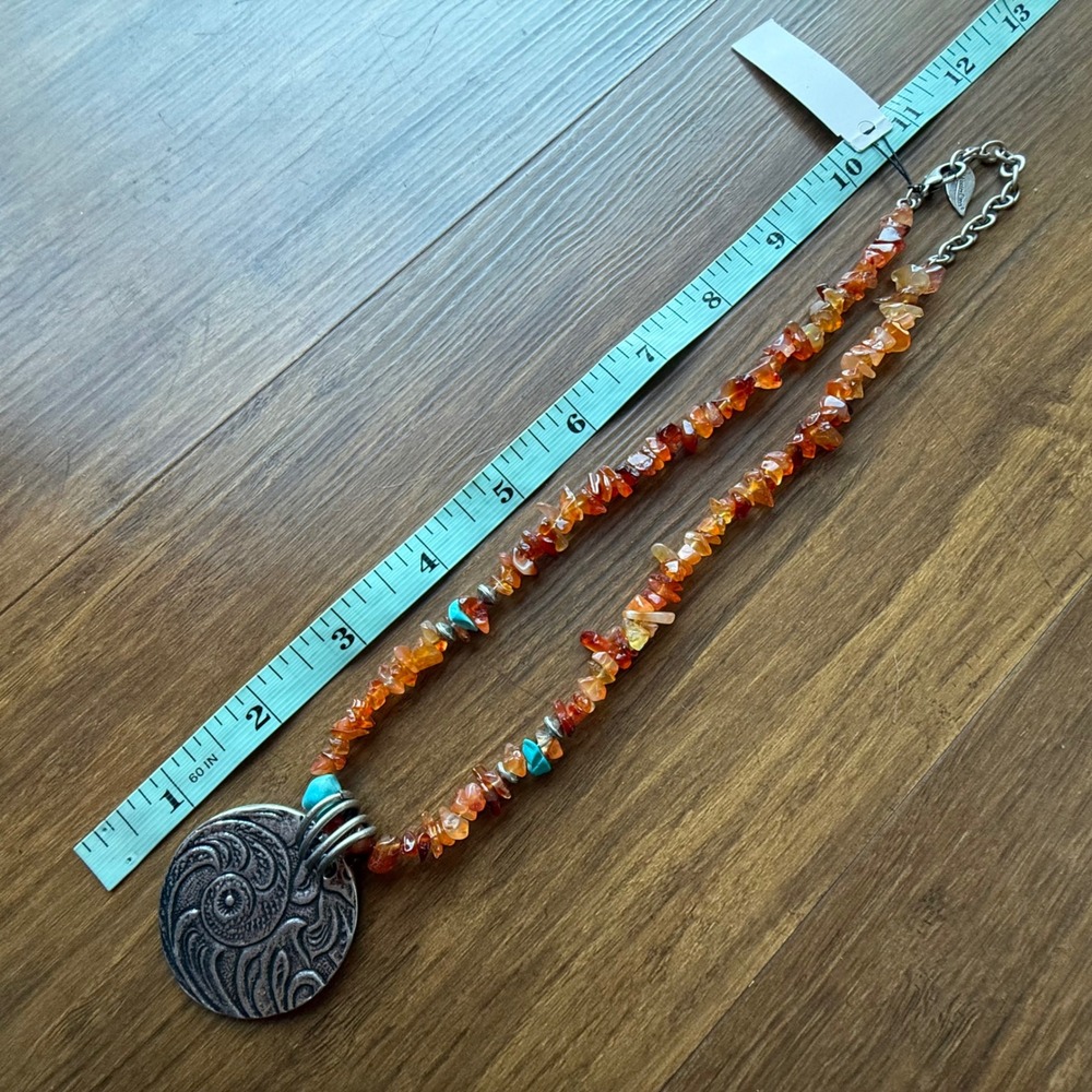 Peyote Bird Free Spirit Necklace Carnelian Orange Turquoise Silver Pendant CWC - Picture 10 of 10
